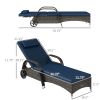 2 Reclining Chaise Lounge Chairs, Rolling Outdoor Chairs with Cushion, Pillow, Headrest, Armrests, and Wheels, Dark Blue
