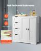 Wooden Bathroom Floor Cabinet Storage 4 Drawers and Adjustable Shelf White