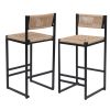 Kitchen Bar Stools with Footrest Set of 2 Paper Rope Weave Dining Chairs Counter Height Barstool (Style B Black & Honey)