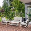 Outsunny Patio Wicker Haven: 5-Piece PE Rattan Loveseat Set with Coffee & Side Tables, Beige | Tranquil Outdoor Retreat.