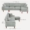 L-Shape Sofa, Modern Sectional Couch with Changeable Chaise Lounge, Pillows and Wooden Legs for Living Room, Grey
