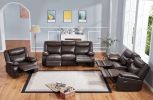 3 Piece Manual Recliner Sofa Set, Bonded Leather Reclining Couch Sets (3-Seater Sofa, 2-Seater Loveseat