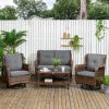 Outsunny 4 Piece Rattan Couch, with 2 Swivel Rocking Chairs, 2-Tier Glass Table and Sofa, All-Weather PE Set for Garden, Patio, Gray