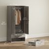 Modern Wardrobe Closet Armoire with 2 Drawers and Hanging Rod, Clothes Storage Organizer for Bedroom, Grey