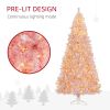 HOMCOM 7.5 FT Tall Pre Lit Christmas Tree, Flocked Artificial Tress w/ 500 Warm White LED Lights & 1346 Tips for Party, Pink