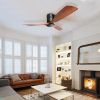 52 Inch Low Profile Ceiling Fan DC 3 Carved Wood Fan Blade Noiseless Reversible Motor Remote Control Without Light
