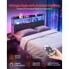 Headboard for Queen Size Bed, with 2 Storage Shelves, LED Light, 3 Outlets, and 3 USB Ports