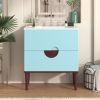 30'' Bathroom Vanity Cabinet with Ceramic Sink Combo Set, Solid Wood Frame Modern Bathroom Storage Cabinet with 2 Drawers, Blue
