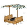 Outsunny Covered Wooden Sandbox with Adjustable Canopy, Convertible Bench Seat, and Backrests, Bottom Liner, Natural Green