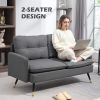 Modern 55" Loveseat, Fabric Love Seat Sofa with Button Tufted Back, Steel Legs for Bedroom, Living Room, Dark Grey