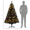 HOMCOM 6 FT Flocked Christmas Tree, Pre Lit Artificial Tree w/ Realistic Branches, LED Lights & 1000 Tips, Holiday Decor Indoors, Black