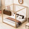 King Size Canopy Platform Bed with Support Legs, Natural