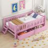Wood Twin Size Platform Bed with Guardrail and 2 Drawers, Pink