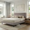 Gray Upholstered Queen Platform Bed Frame, Tufted Channel Headboard, Mid-Century Bedroom Furniture, No Box Spring Required, Bed Frame Wood Slats