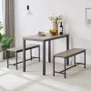 Industrial Dining Table Set with 2 Benches, Grey and Black Kitchen Counter Table for Breakfast, Living Room, Party Room, 43.3"L x 23.6"W x 29.9"H