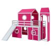 Twin Size Loft Bed with Slide Pink Tent and Tower - Pink (OLD SKU:WF532001AAH)