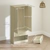 Wardrobe Closet Armoire with Hanging Rod and 2 Doors, Clothes Storage Organizer with 2 Drawers for Bedroom, Oak