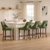 Bar Stools Set of 2, Upholstered Counter Height Bar Stools, Modern Counter Stools with Wood Legs for Kitchen Island Dining Room Bar, Green