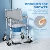 HOMCOM Rolling Shower Chair, Bedside Commode Wheelchair with Padded Seat, Backrest, for Seniors, Disabled, 300 lbs, Gray