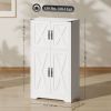 Farmhouse Kitchen Pantry, Freestanding Kitchen Pantry Storage Cabinet with Barn Doors and Adjustable Shelves, White
