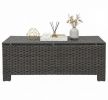 Large Patio Coffee Table Hand-Woven PE Rattan Weather Resistant Black Wicker Outdoor Side Table for Garden