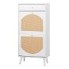 Rattan-front shoe cabinet with 1 drawer and 2 flip-down compartments, particleboard, 54*24*110cm, white