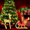 Christmas Reindeer & Sleigh Outdoor Decoration with Lights - 16.97ft LED String (Warm Yellow) 8 Modes, Sturdy Rustproof Iron Frame