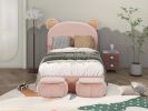 Twin Size Upholstered Platform Bed Frame with Cartoon Bear Ears Shaped Headboard for Kids Teens Bedroom, No Box Spring Needed