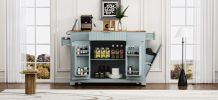 K&K Fluted Kitchen Island with Trash Can Storage Cabinet, Power Outlet, Internal Storage Rack, Rolling Kitchen Islands on 5 Wheels with 3 Drawer