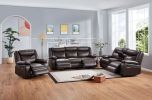 3 Piece Manual Recliner Sofa Set, Bonded Leather Reclining Couch Sets (3-Seater Sofa, 2-Seater Loveseat