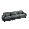 Extra Large 3 Seat Modern Velvet Sofa, Oversize Sofa, Clould Like Comfortable Seat and Back Support, With Waist Pillows and Throw Pillows,Grey