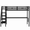 Metal Loft Bed Frame with Desk;  No Box Spring Needed; Twin