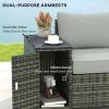 Outsunny 3 Seater Wicker Outdoor Couch Patio Sofa with Storage, Thickened Cushions and Wide Armrests for Porch Yard, Gray