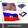 Combo Pack USA American Flag Single Sided & Haiti Haitian Flag Double Sided 3x5 Ft Embroidered 210D Polyester Indoor Outdoor Brass Grommets