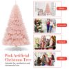 7ft Pink Artificial Christmas Tree Hinged Full Fir Tree with Metal Stand
