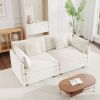 Modern Fabric Loveseat Sofa Couch for Living Room, Upholstered Large Size Deep Seat 2-Seat Sofa with 4 Pillows ,White Chenille