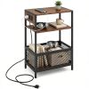 3-Tier Industrial Side Table with Charging Station