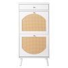 Rattan-front shoe cabinet with 1 drawer and 2 flip-down compartments, particleboard, 54*24*110cm, white