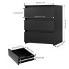 3 Drawers Nightstand, Small Sofa Table, Wooden Storage Cabinet for Living Room, Black Finish
