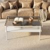 Modern Rectangular Coffee Table with Tempered Gray Glass Top and MDF Layer â€“ Table for Living Room,White Legs