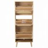 Rattan-fronted 3-tier shoe cabinet, particleboard, 54*24*135 cm, natural wood color