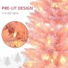 HOMCOM 5' Tall Pre-Lit Slim Noble Fir Artificial Christmas Tree with 110 Warm White LED Lights and 294 Tips, for Christmas Decoration, Pink