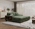 Convertible combination sofa, corduroy fabric, fluffy modern sleeper sofa chair, oversized combination living room double lounge chair, Green