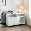 White Mobile Printer Stand with Drawer Home Office Organizer Cabinet on Caster Wheels 2 Locking Brakes for Desktop