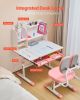 Kids Study Chair and Desk with Bookshelf & Drawer Height Adjustable Pink