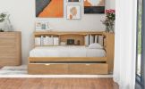 Twin Size Daybed with Two Storage Drawers, Storage Cabinets and USB Ports, Wood Color