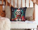 Shih Tzu Christmas Throw Pillow Machine Washable, Indoor Outdoor Decorative Pillow for Couch, Bed or Patio, 14Hx14W