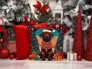 Chocolate Labrador Retriever Christmas Throw Pillow Machine Washable, Indoor Outdoor Decorative Pillow for Couch, Bed or Patio, 14Hx14W