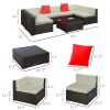 Outsunny 7 Piece Outdoor Patio Furniture Set Rattan Sectional Sofa with White Cushions for Backyard Garden