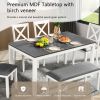 6-Piece Dining Table Set with Bench, Wood Dining Table Set for 6, Modern 6-Person Dining Table Set for Dining room, Kitchen, Grey & White two tone